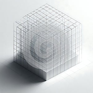 Abstract transparent wireframe cube structure isolated on white background