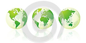 Transparent world globe maps planet earth green set