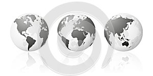 Transparent world globe maps planet earth metallic silver set