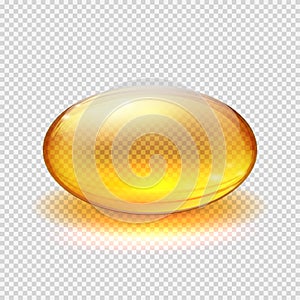 Transparent yellow capsule of drug, vitamin or fish oil macro vector illustration