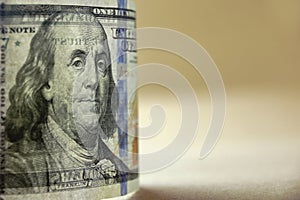 Transparently New USA Hundred Dollar Bill In Back Light Close-up