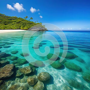 TransparÃÂªncia da ÃÂ¡gua do mar em uma paisagem paradisÃÂ­aca criado por IA photo