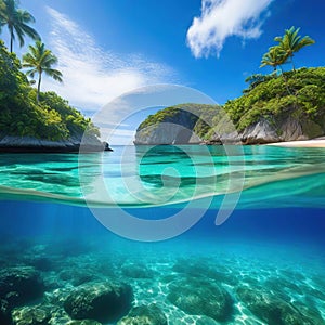 TransparÃÂªncia da ÃÂ¡gua do mar em uma paisagem paradisÃÂ­aca criado por IA photo
