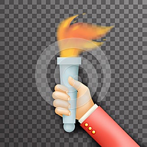 Transperent background victory flame symbol hand hold fire torch icon template 3d realistic design vector illustration photo