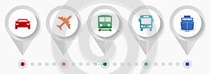 Transpor vector icons, vehicles flat design web pointers collection, business concept infographic template