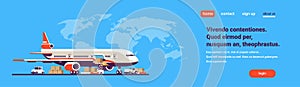 Transport airplane express delivery preparing flight aircraft airport air cargo international transportation concept
