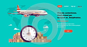 Transport airplane express delivery punctuality shipping parcel packages international transportation concept world map photo