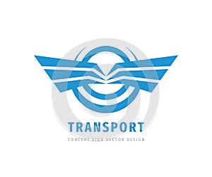Transport - business logo template creative illustration. Wings abstract vector sign. Circle and stripes design element
