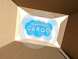 Transport cargo seen from interior of cardboard box