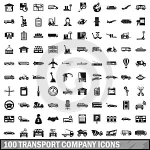 100 transport company icons set, simple style