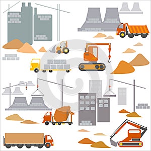 Transport and construction, construction site, vector set