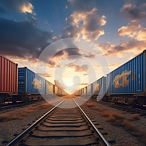 transport containers on a freight train realistic land