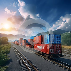 transport containers on a freight train realistic land