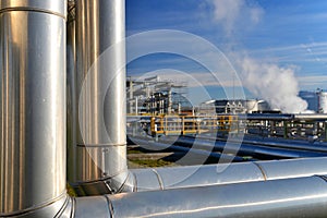 Transport of crude oil to a refinery - pipelines and buildings of a chemical factory