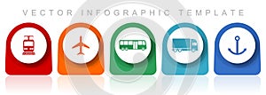 Transport icon set, flat design miscellaneous colorful icons such as train, plane, bus, truck and anchor for webdesign and mobile