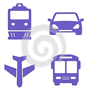 Transport icon set with train, plane, car and bus