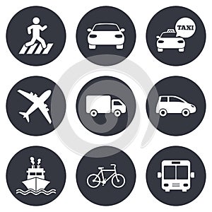 Transport icons. Car, bike, bus and taxi signs