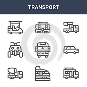 9 transport icons pack. trendy transport icons on white background. thin outline line icons such as caravan, suv, tank wagon .