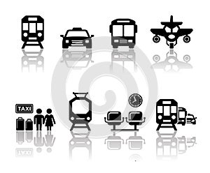 Transport icons with reflection