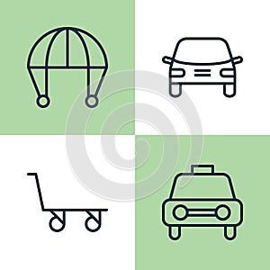 Transport Icons Set. Collection Of Skydive, Taxi