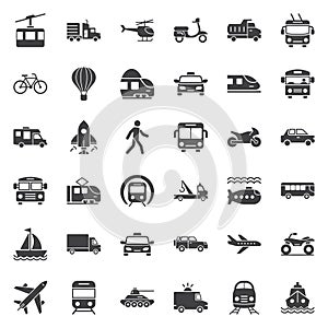 Transport icons set in flat style. Transportation vector illustration on isolated background. Vehicle sign business concept