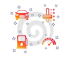 Transport icons. Tachometer and petrol station. Vector