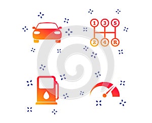 Transport icons. Tachometer and petrol station. Vector