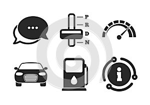 Transport icons. Tachometer and petrol station. Vector