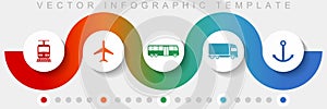 Transport infographic vector template with icon set, miscellaneous icons such as train, plane, bus, truck and anchor for webdesign