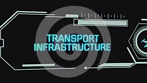 Transport infrastructure neon inscription on black background with aircraft symbol. Graphic presentation. Transportation
