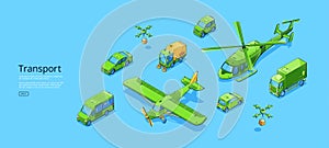 Transport isometric banner with transport modes