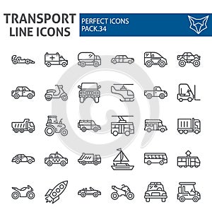 Transport line icon set, vehicle symbols collection, vector sketches, logo illustrations, traffic signs linear