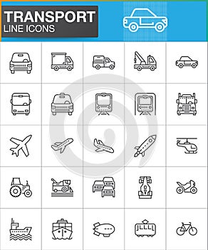 Transport line icons set, outline vector symbol collection, linear style pictogram pack