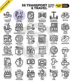 Transport logistic & Travel outline icons