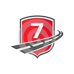 Transport Logo With Shield Concept On Letter 7 Concept. 7 Letter Transportation Road Logo Design Freight Template