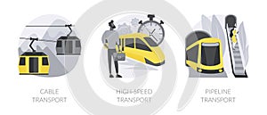 Transport modes abstract concept vector illustrations.