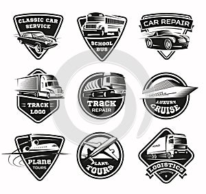 Transport Modes Monochrome Emblem Set