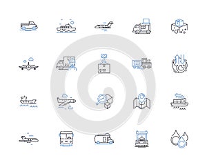 Transport Movement line icons collection. Drive, Ride, Sail, Fly, Haul, Cruise, Transport vector and linear illustration