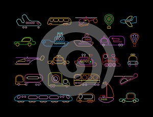 Transport neon vector icons