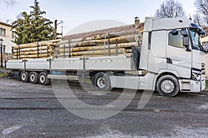 Transport of pine wood from Valsain in Segovia Spain photo