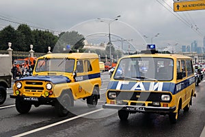 Transport police cars at First Moscow Parade of City Transport