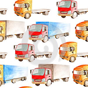 Transport seamless pattern  on a white background in watercolor style