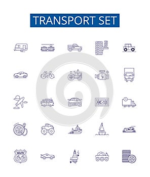 Transport set line icons signs set. Design collection of Vehicles, Planes, Boats, Trains, Buses, Coaches, Vans, Taxis