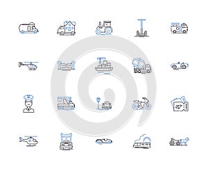 Transport set outline icons collection. Transport, Set, Vehicles, Travel, Haulage, Logistics, Wheels vector and photo