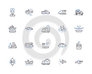 Transport set outline icons collection. Transport, Set, Vehicles, Travel, Haulage, Logistics, Wheels vector and photo