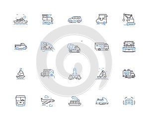 Transport set outline icons collection. Transport, Set, Vehicles, Travel, Haulage, Logistics, Wheels vector and photo