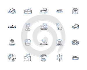 Transport set outline icons collection. Transport, Set, Vehicles, Travel, Haulage, Logistics, Wheels vector and photo