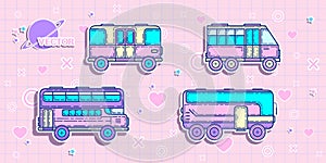 Transport stickers set.Children`s drawings of bus. drawn toys icons for baby .Vector illustration