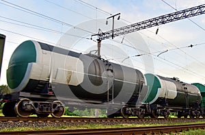 Transport tank car LNG by rail, gas - oil products. LPG transport propane. The fuel train, rolling stock with petrochemical tank