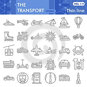 Transport thin line icon set, vehicle symbols set collection or vector sketches. Transportation signs set for computer